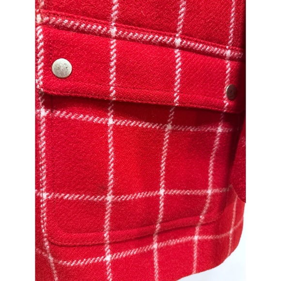 J. Crew Chateau Parka Red White Windowpane Plaid Removable Faux Fur Collar Coat - Picture 7 of 16
